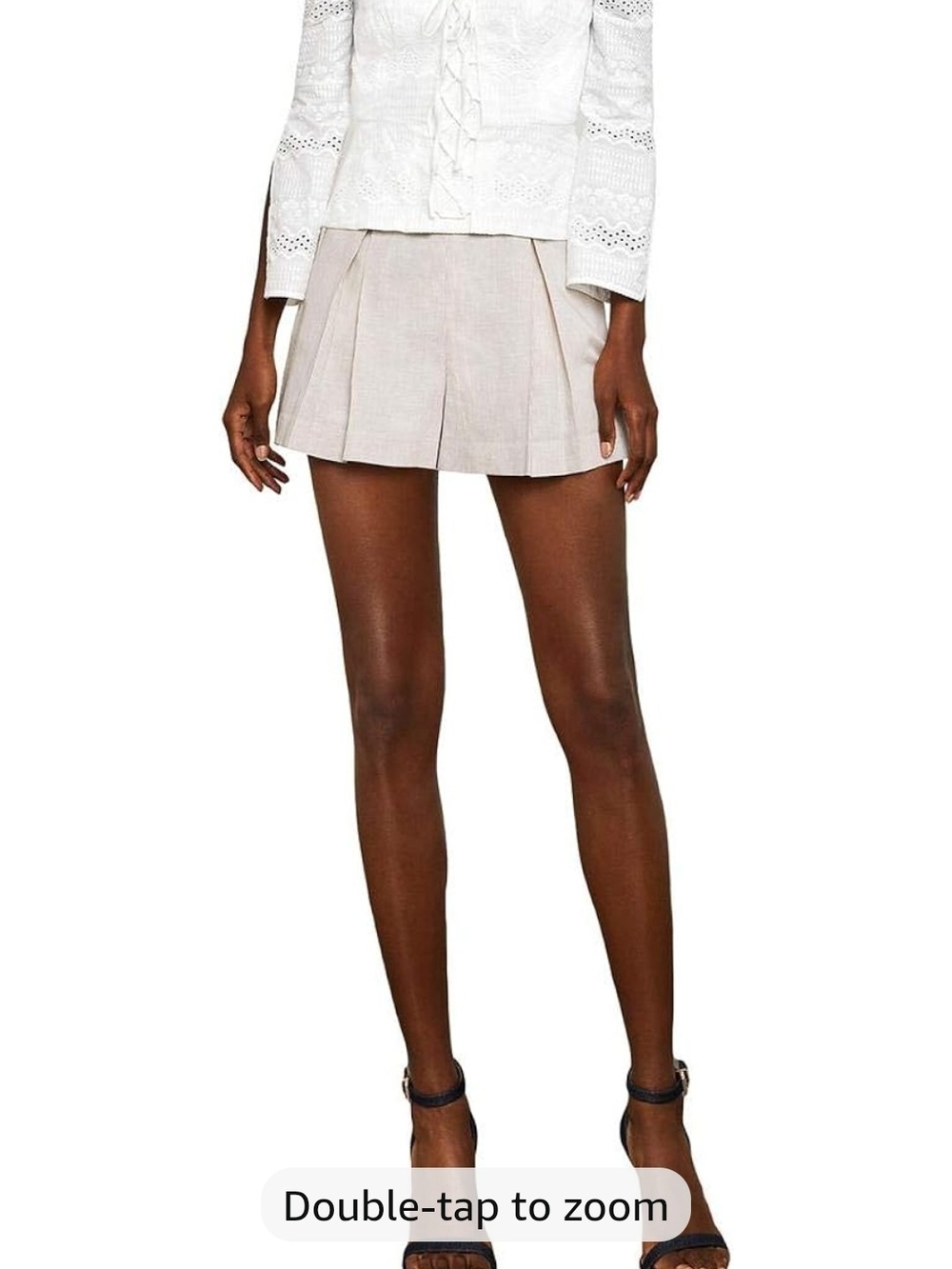 BCBGMaxAzria Beige Pleated High-Waist Skort